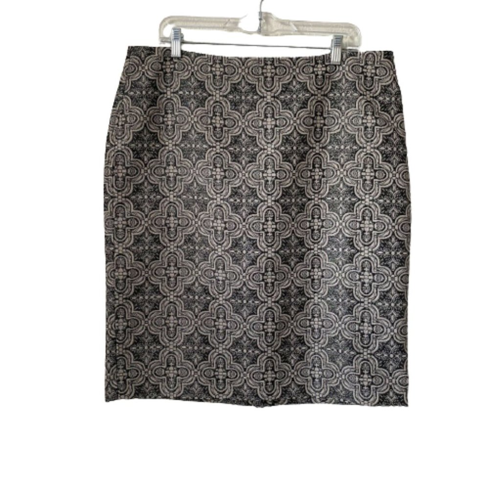 Talbots Black Tan Gray Metallic Straight Pencil Party Skirt Size16